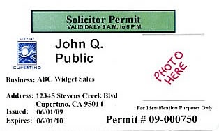 Sample Cupertino Solicitor Permit